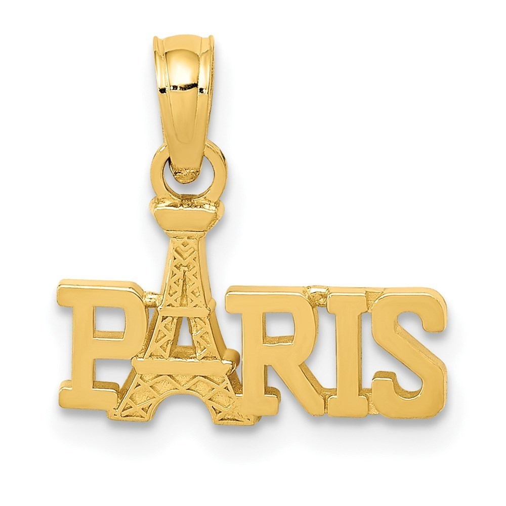 14k Yellow Gold Small Travel PARIS With Eiffel Tower Necklace Charm Pendant